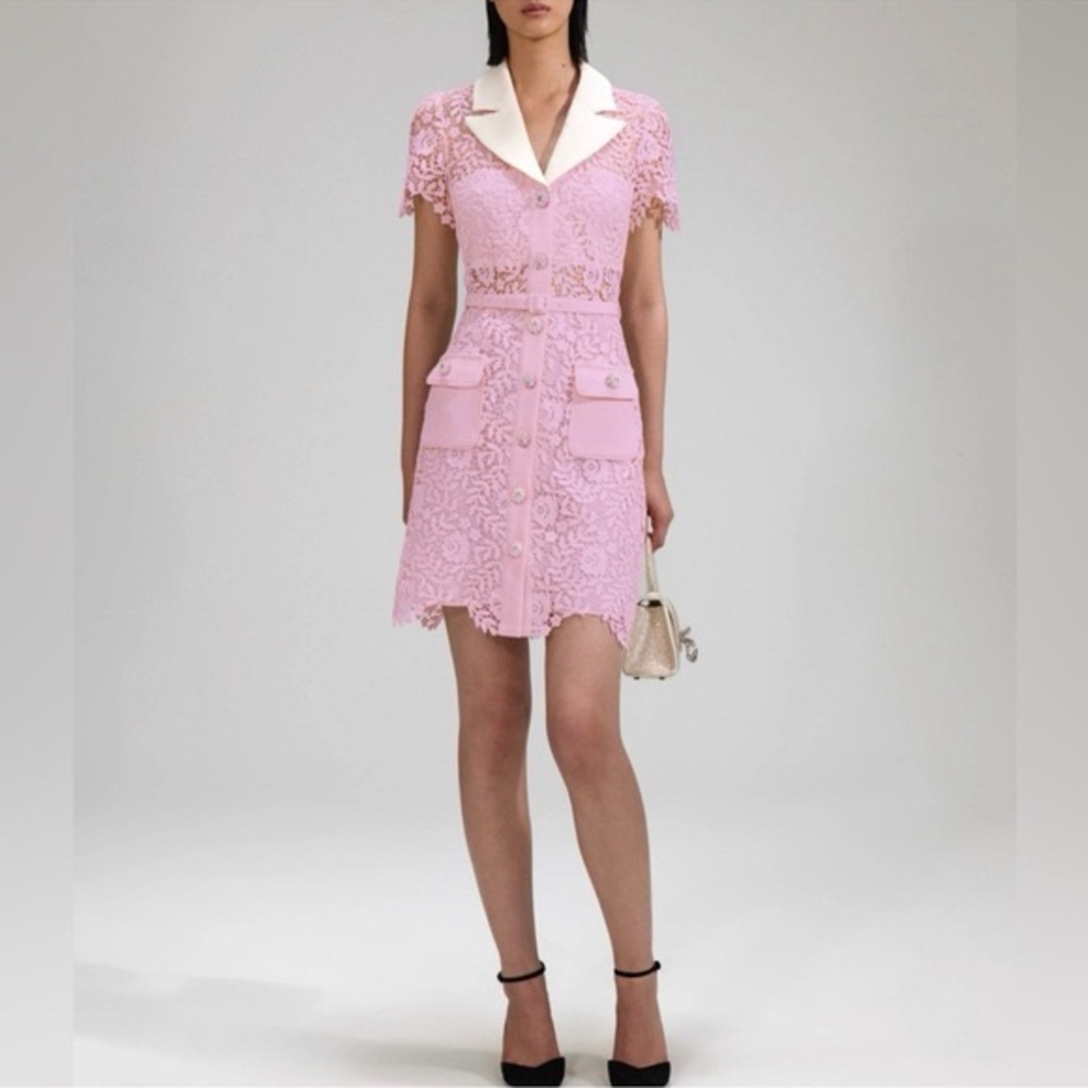 Self-Portrait Pink Lace Crystal Embellished Mini Dress NWOT